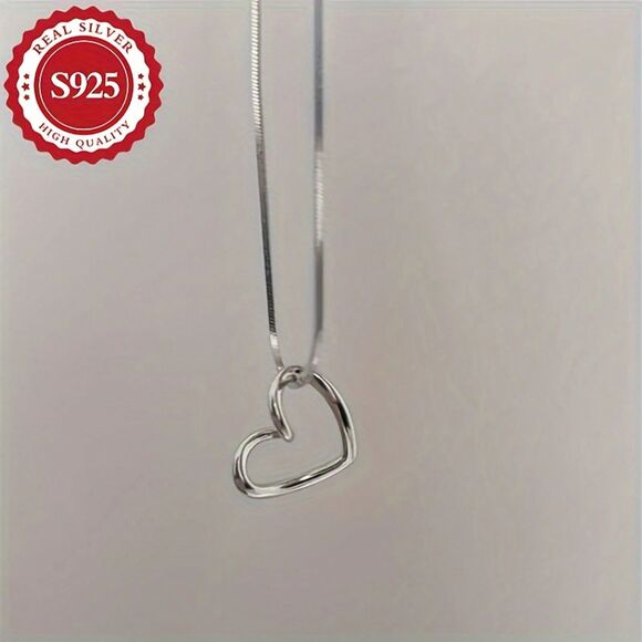 Sterling Silver Open Heart Pendant Snake Chain Necklace Simple Classic Adjustble - Picture 4 of 5